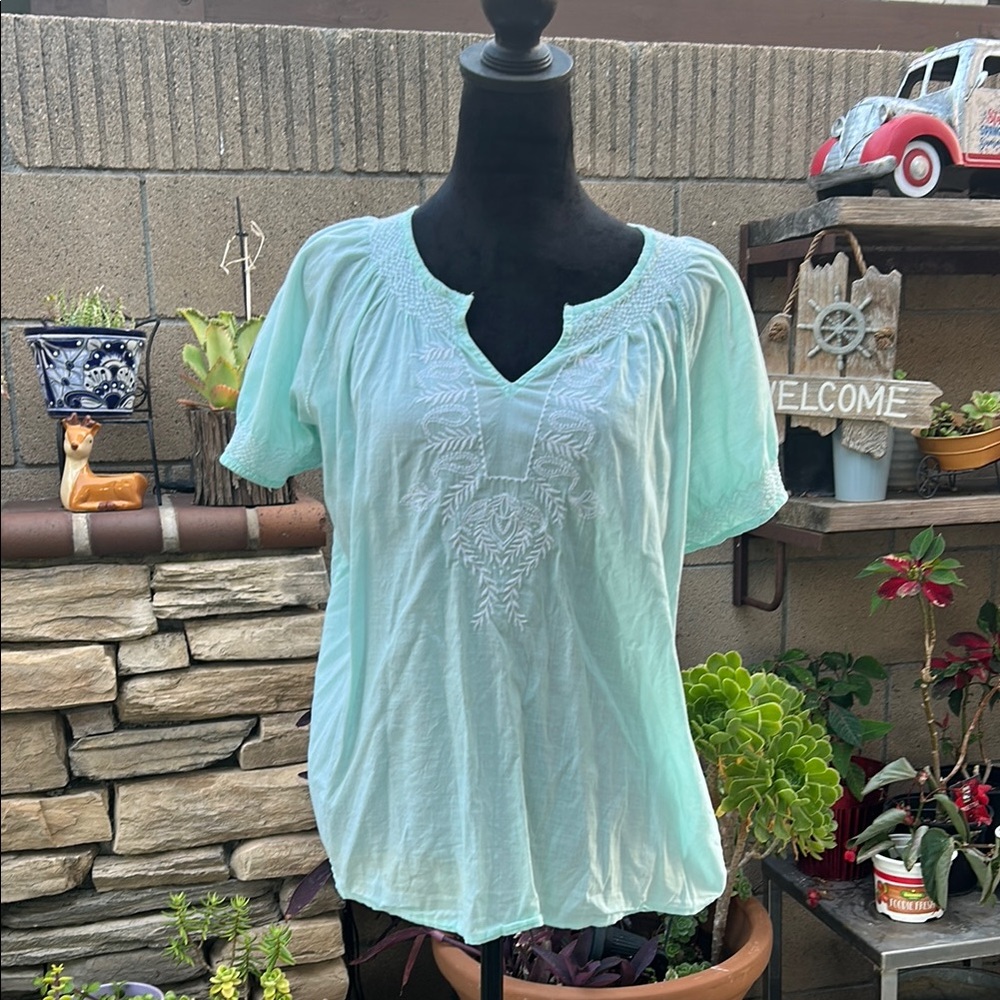 Embroidered Aqua Women's Top